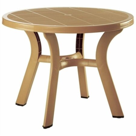 FINE-LINE 42 in. Truva Resin Round Dining Table, Teak Brown FI215611